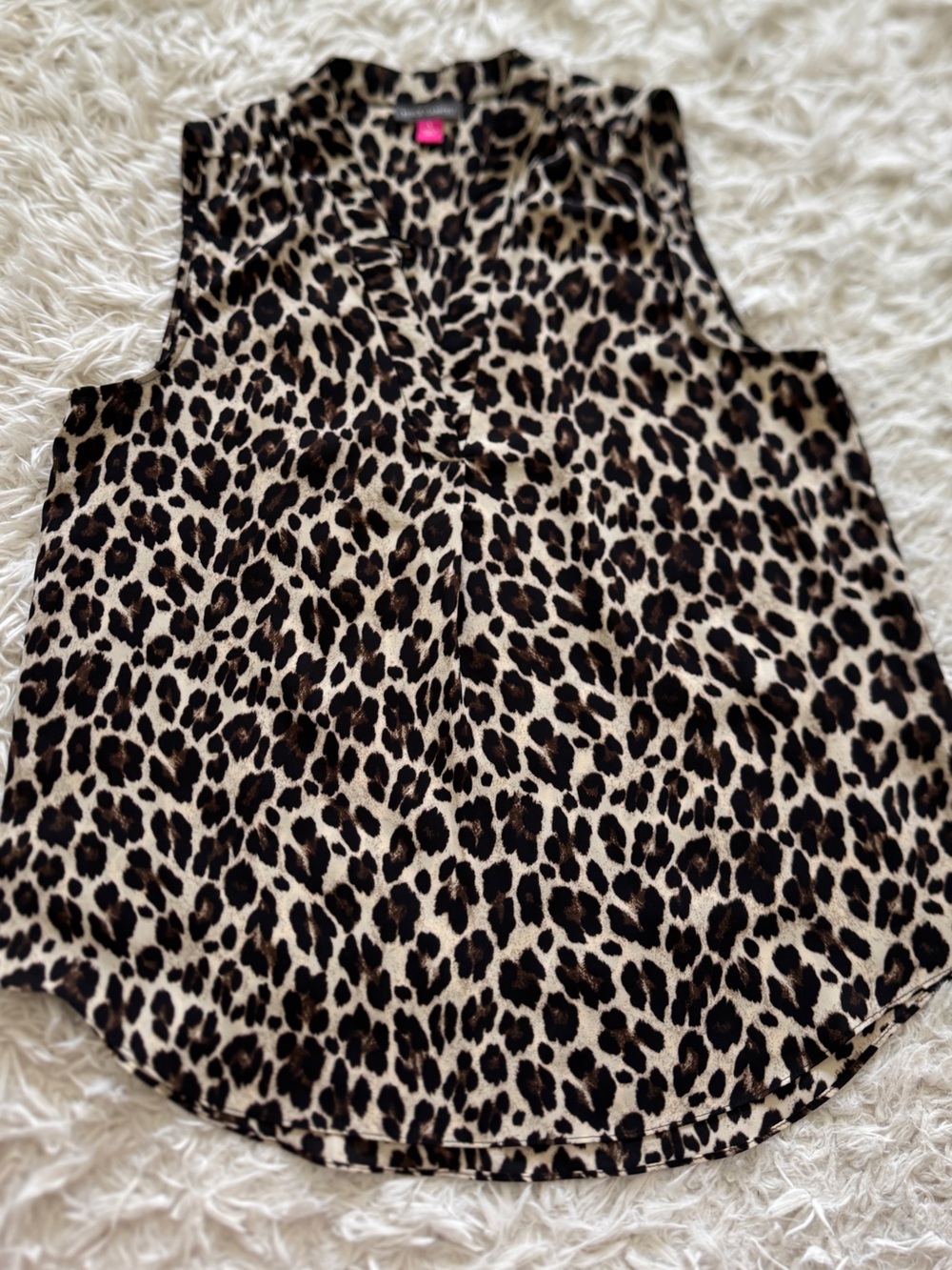 Vince Camuto Beige Brown and Black Leopard Print Top